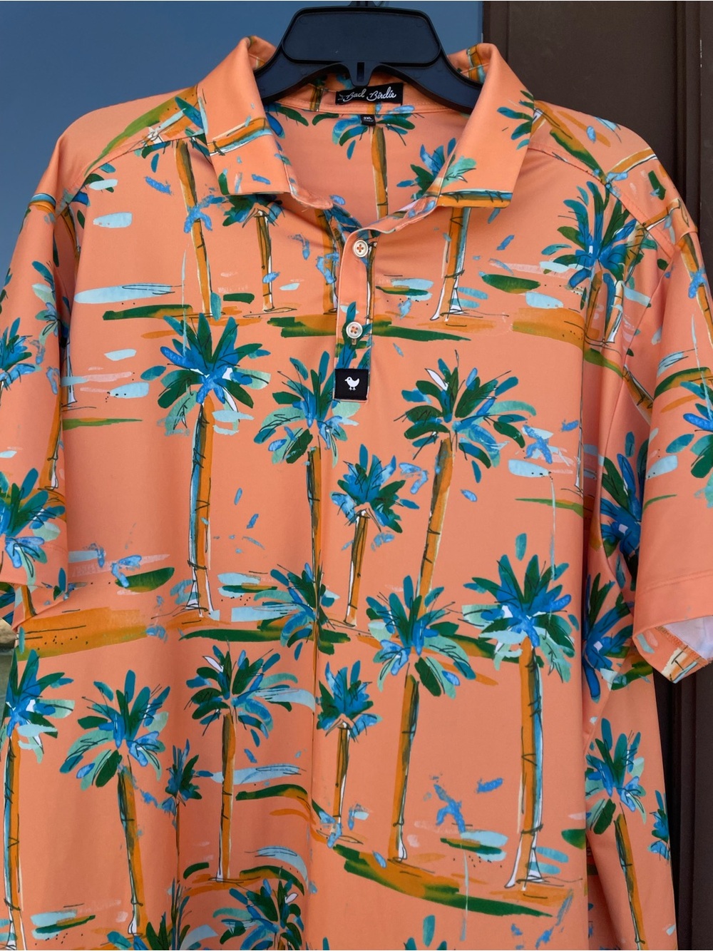 Bad Birdie Orange with Palm Tree Print Golf Polo 2XL